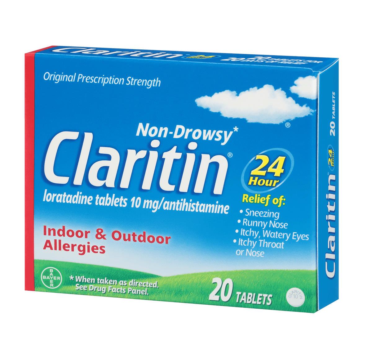 angled view of package of Claritin 24 hour tablets